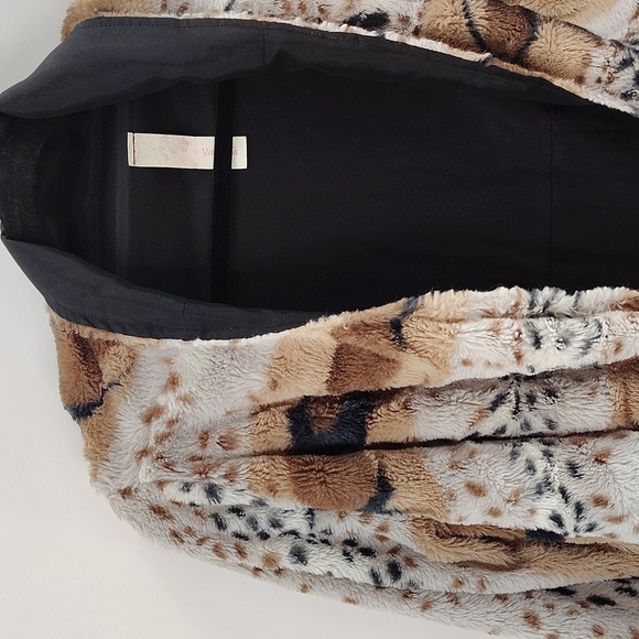 Yahada Open Cardigan Light Jacket Faux Fur Lined Size Medium Cream Brown Black - Picture 2 of 8